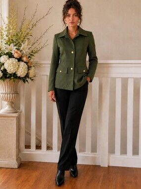 DINOVALIANO Vintage Italian-Crafted Olive Green Tailored Luxury Fall Blazer